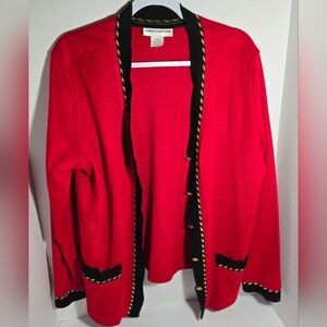 Beautiful Cathy Daniels Cardigan Large w Lined Gold & Black Detail Buttons